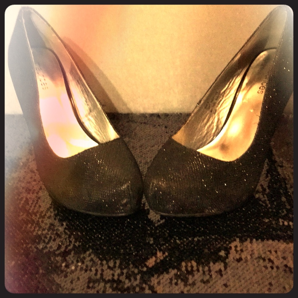 EUC Maurice’s “Liza” Black Glitter Stiletto Heels